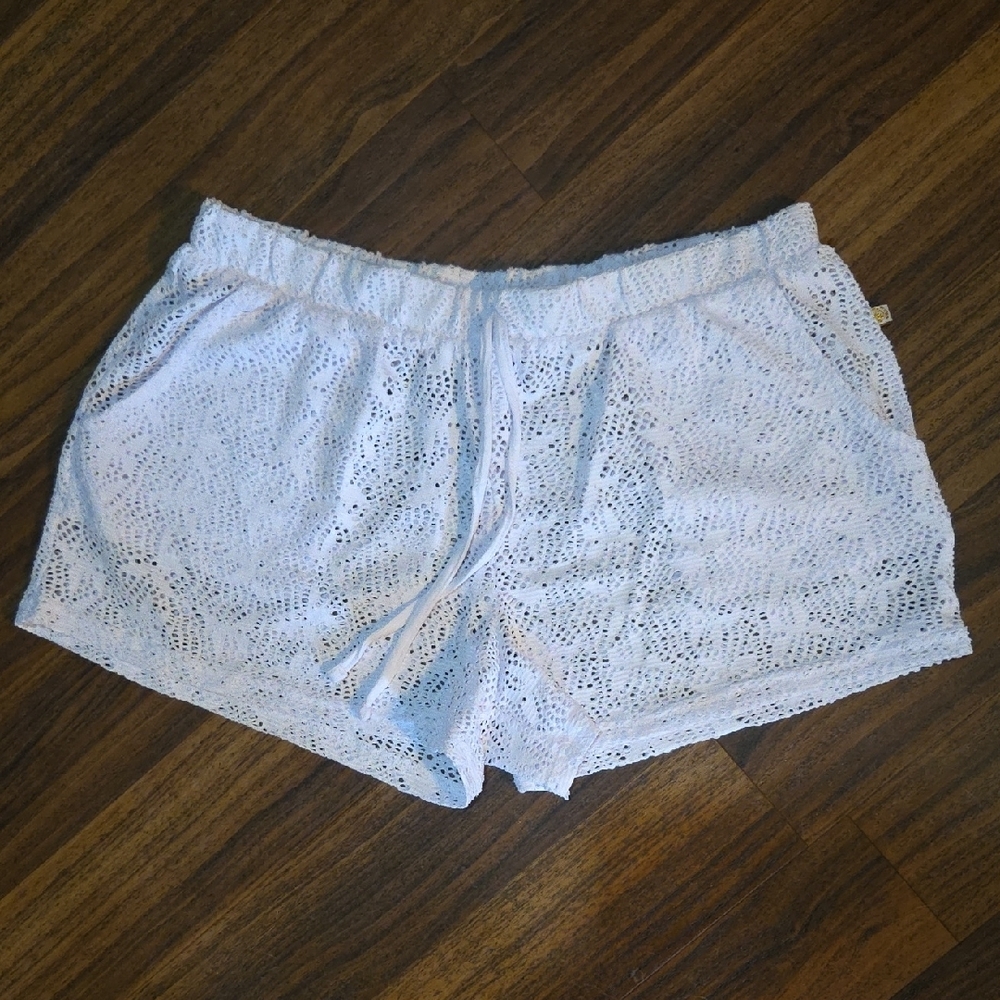 La Vie en Rose White Lace Aqua Shorts Size S